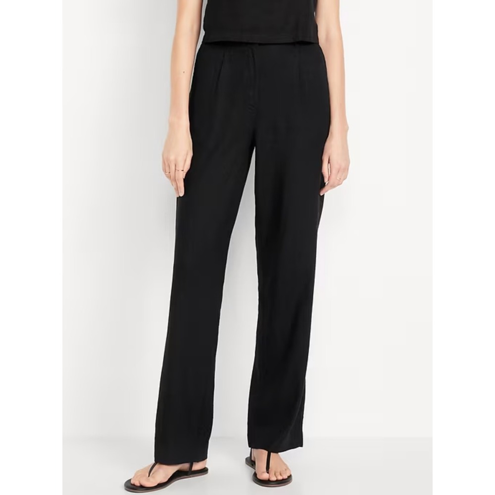 Old Navy Taylor Wide Leg Trouser Linen Blend Extra High Rise Black Pants Small